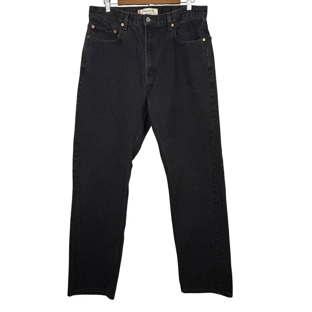 Levi's 505 Mens Regular Fit Black Jeans 38x32 (37x31) Straight Leg Denim Classic